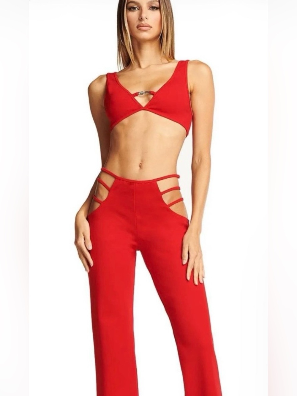 NWOT I.AM.GIA red lucid crop top and pants set